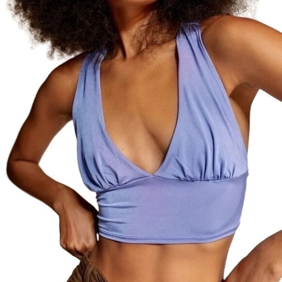 UO Orange Festival Deep V Criss Cross Tie Back Crop Top Size Small - Picture 1 of 6